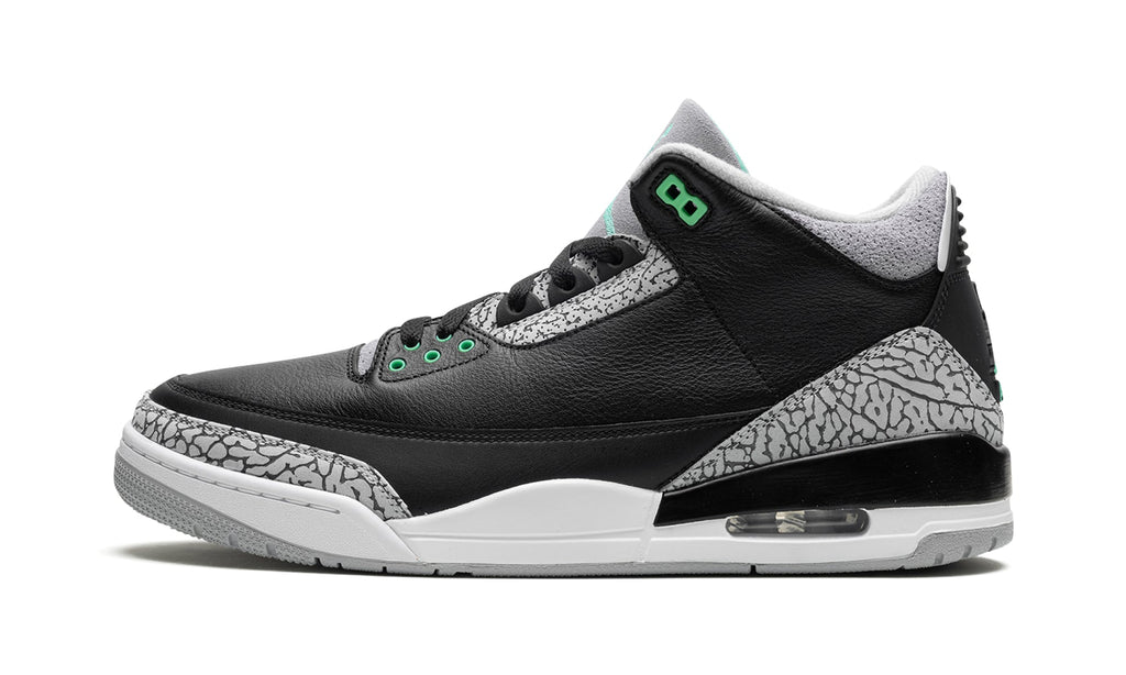 Air Jordan 3 Retro Sneakers - Black and Grey with Mint Green Accents