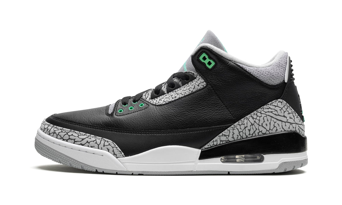Air Jordan 3 Retro Sneakers - Black and Grey with Mint Green Accents