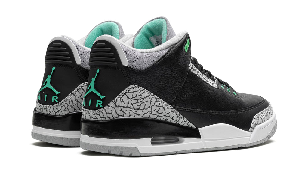 Air Jordan 3 Retro Sneakers - Black and Grey with Mint Green Accents