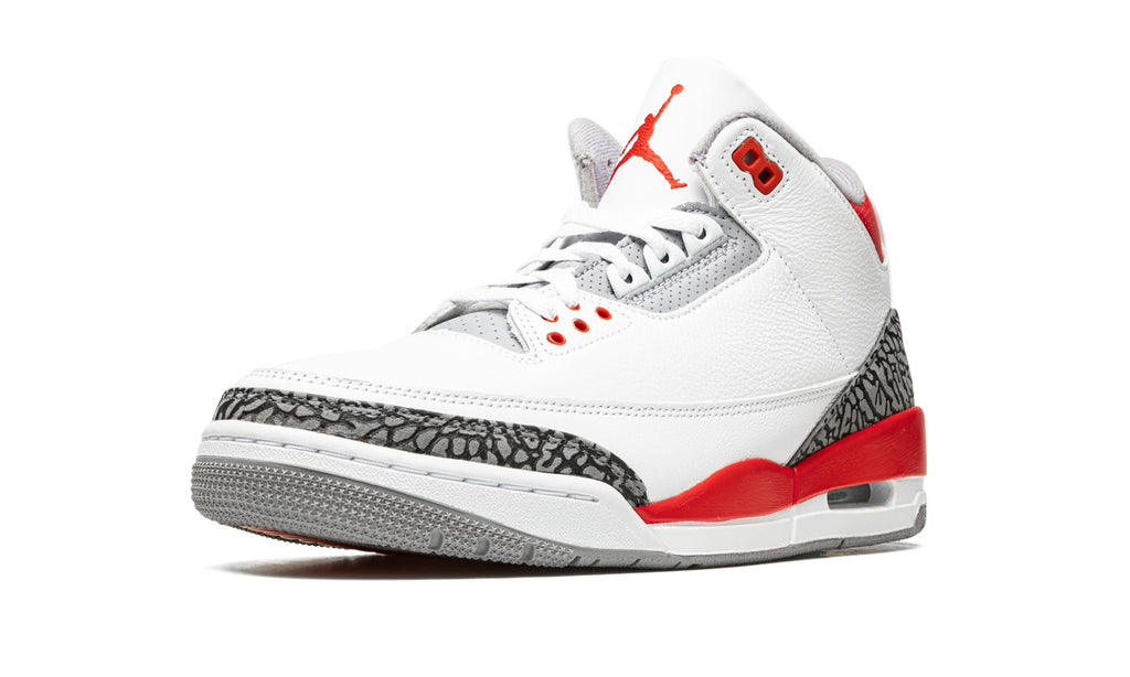 Air Jordan 3 Retro Sneakers - White and Red with Gray Elephant-Print Overlays