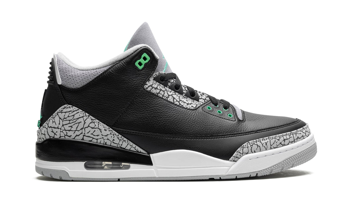 Air Jordan 3 Retro Sneakers - Black and Grey with Mint Green Accents