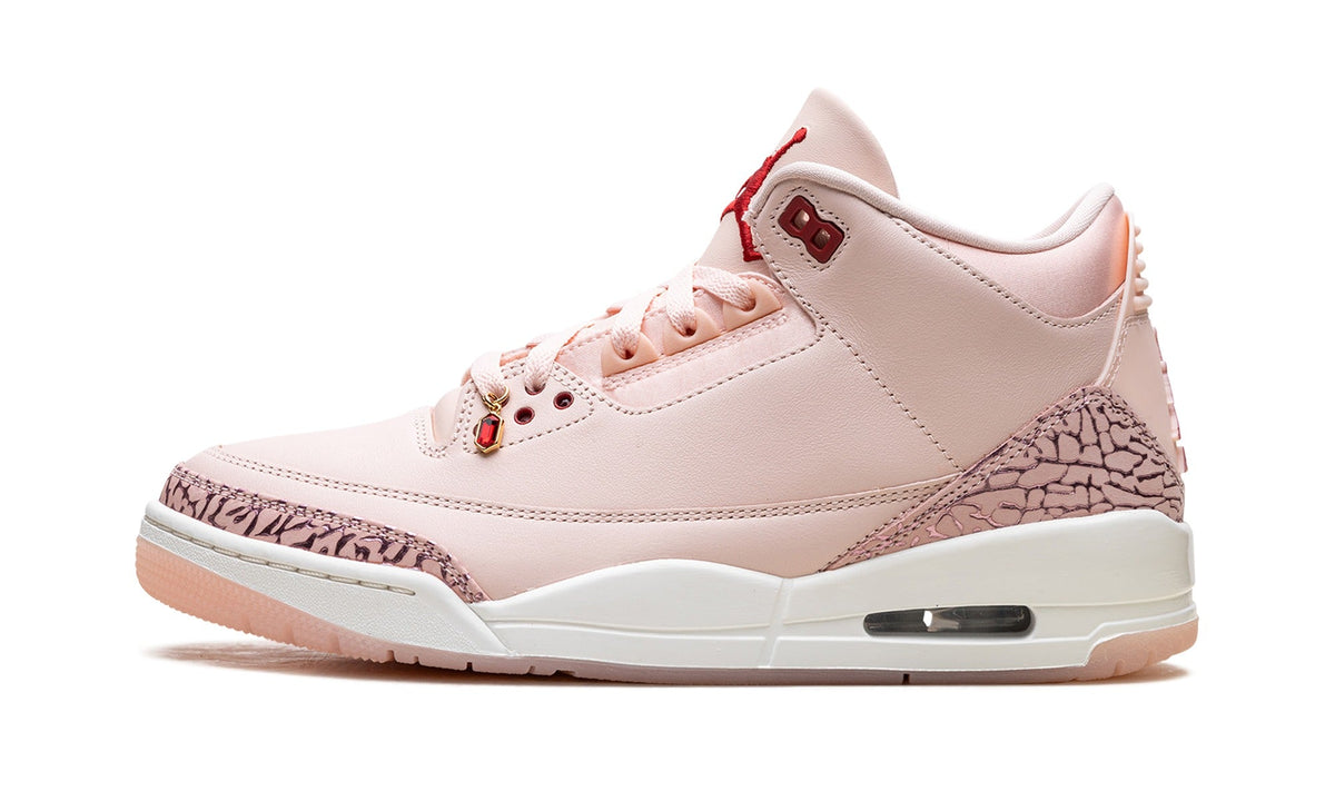 Air Jordan 3 Sneakers - Blush Pink with Elephant Print and Red Accents