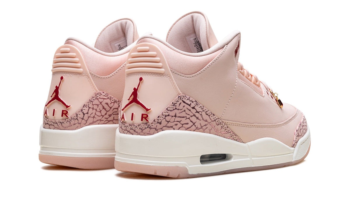 Air Jordan 3 Sneakers - Blush Pink with Elephant Print and Red Accents