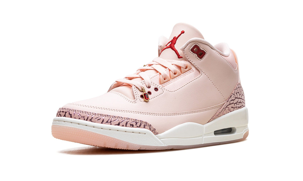 Air Jordan 3 Sneakers - Blush Pink with Elephant Print and Red Accents