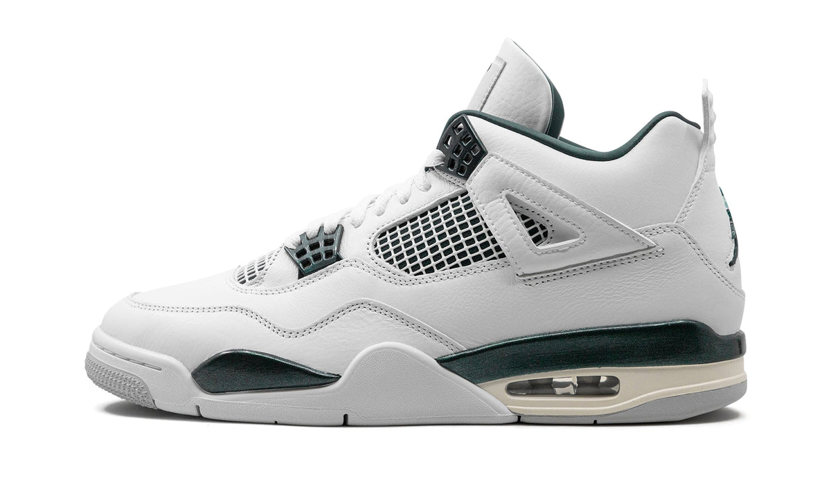 Air Jordan 4 Retro Sneakers - White and Dark Green with Cream Accents
