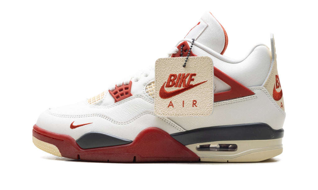 Air Jordan 4 Sneakers - White and Red with Cream and Charcoal Accents