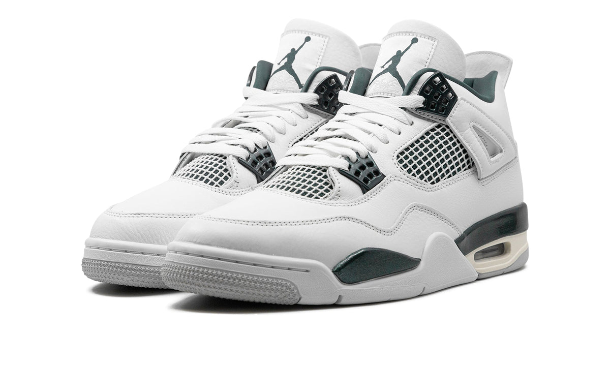 Air Jordan 4 Retro Sneakers - White and Dark Green with Cream Accents