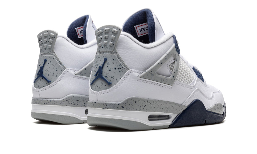 Air Jordan 4 Retro Sneakers - White and Navy with Speckled Gray Details