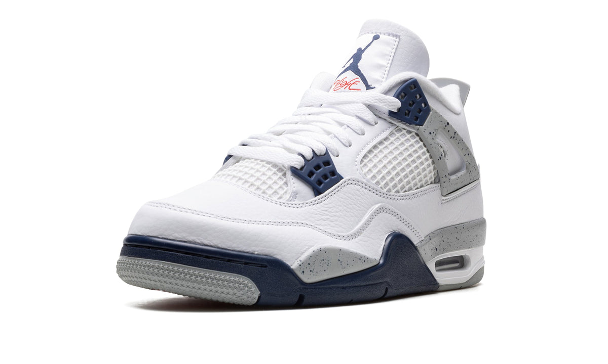 Air Jordan 4 Retro Sneakers - White and Navy with Speckled Gray Details