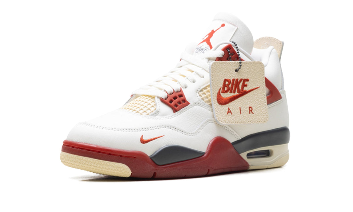 Air Jordan 4 Sneakers - White and Red with Cream and Charcoal Accents
