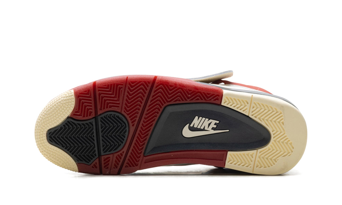 Air Jordan 4 Sneakers - White and Red with Cream and Charcoal Accents
