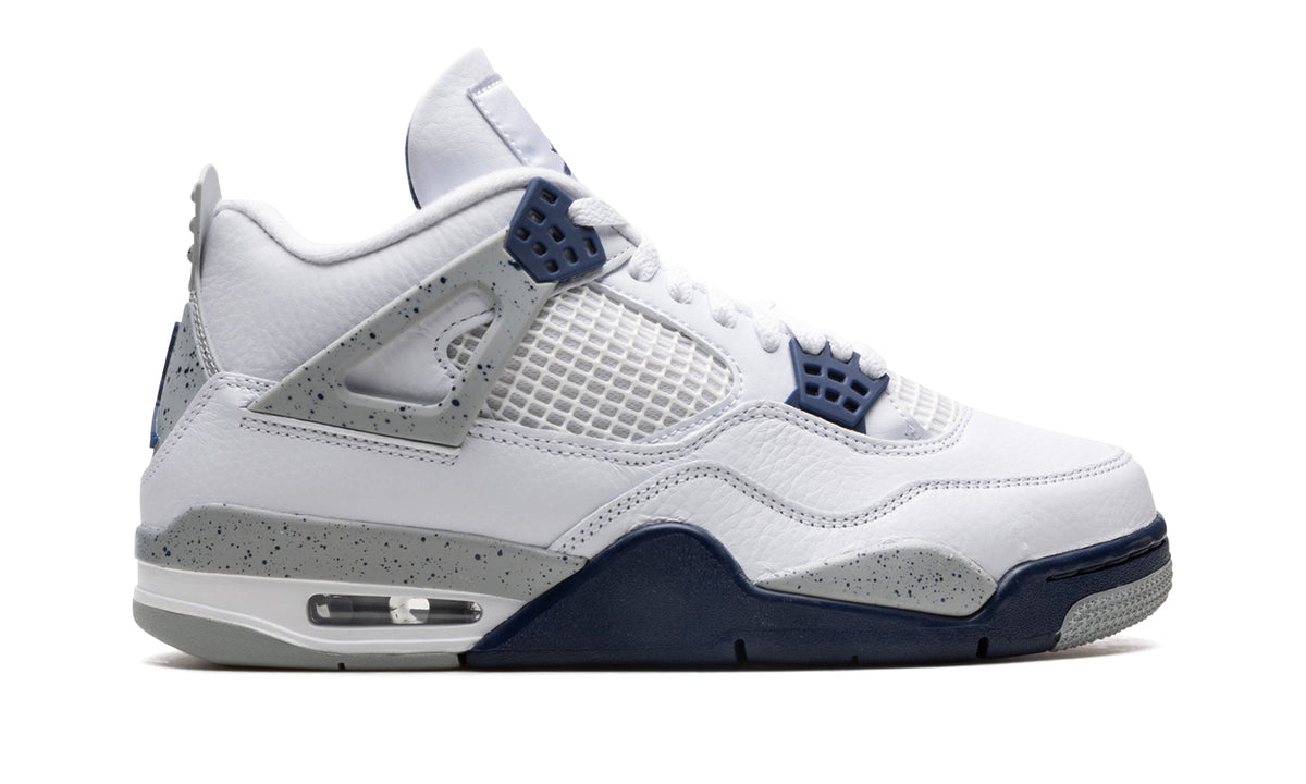 Air Jordan 4 Retro Sneakers - White and Navy with Speckled Gray Details