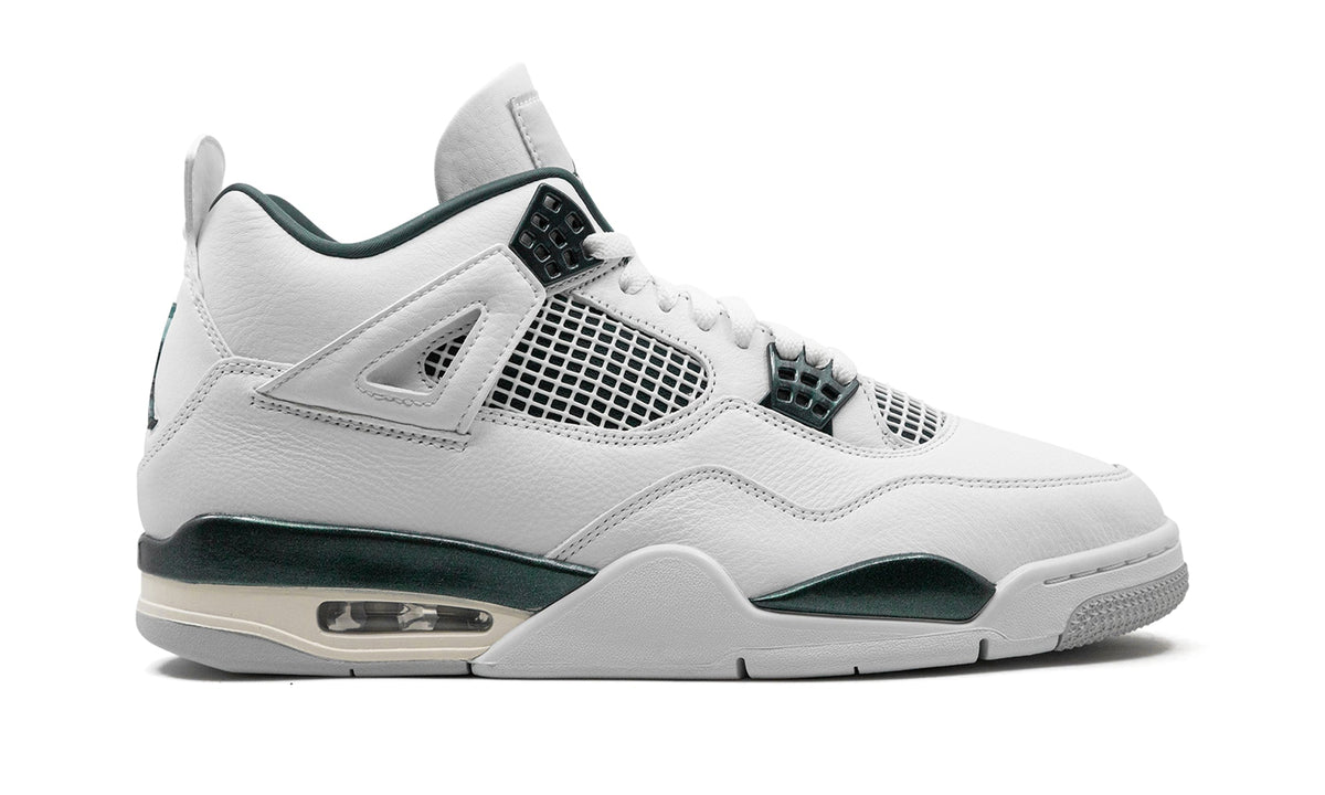 Air Jordan 4 Retro Sneakers - White and Dark Green with Cream Accents