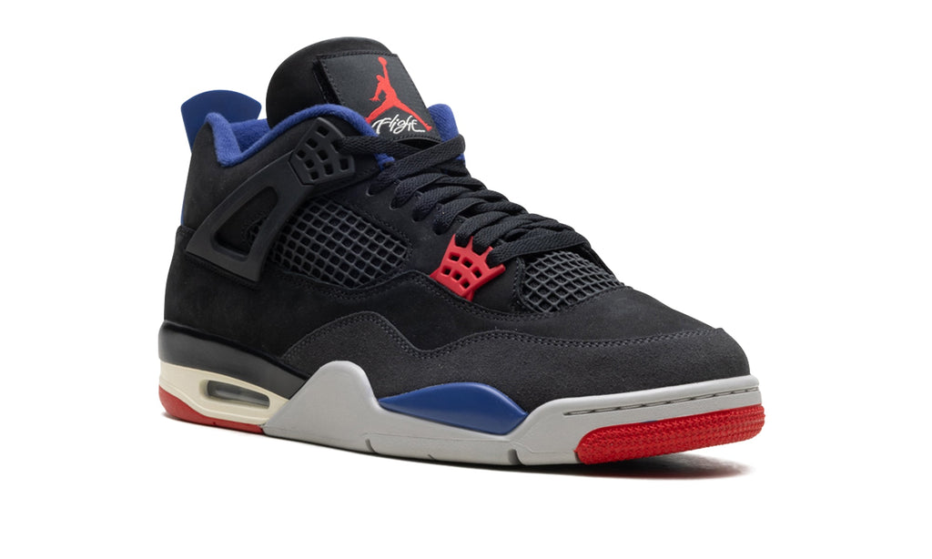 Air Jordan 4 Rare Air Sneakers - Black and Charcoal with Blue and Red Accents