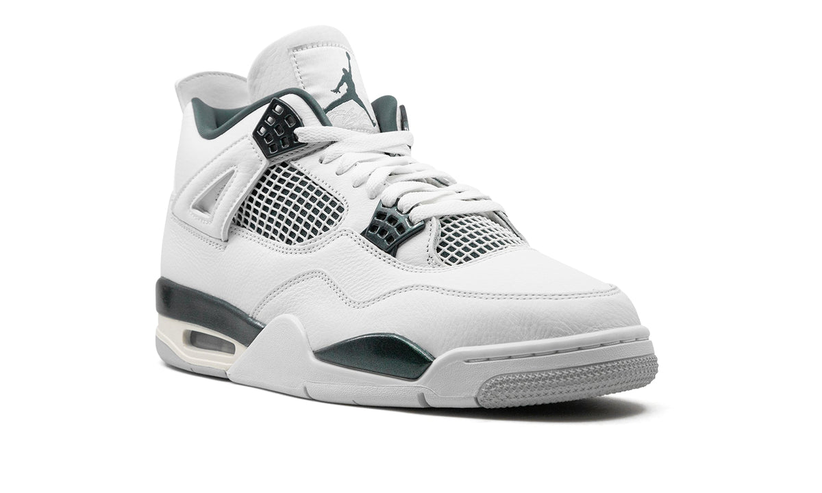 Air Jordan 4 Retro Sneakers - White and Dark Green with Cream Accents