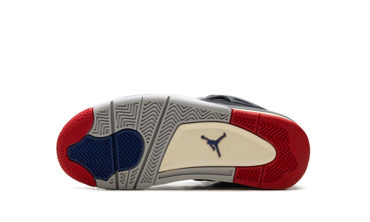 Air Jordan 4 Sneakers - Black/Blue/Red with Grey and Cream Midsole