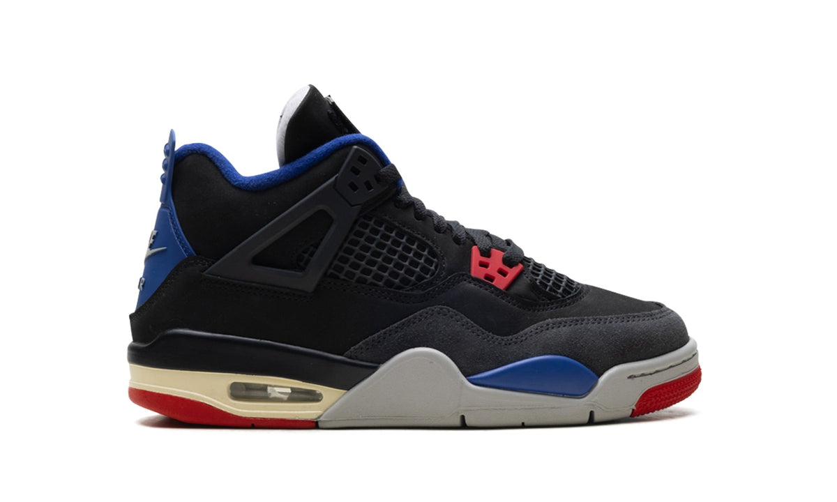 Air Jordan 4 Sneakers - Black/Blue/Red with Grey and Cream Midsole