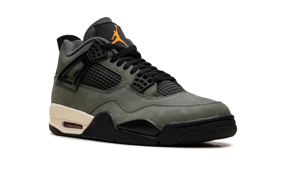 Air Jordan 4 Retro Sneakers - Olive Gray and Black with Orange Accents