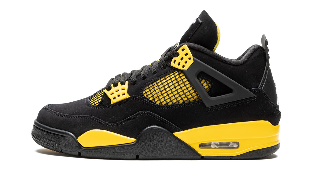 Air Jordan 4 Retro Sneakers - Black & Yellow with Mesh Panels