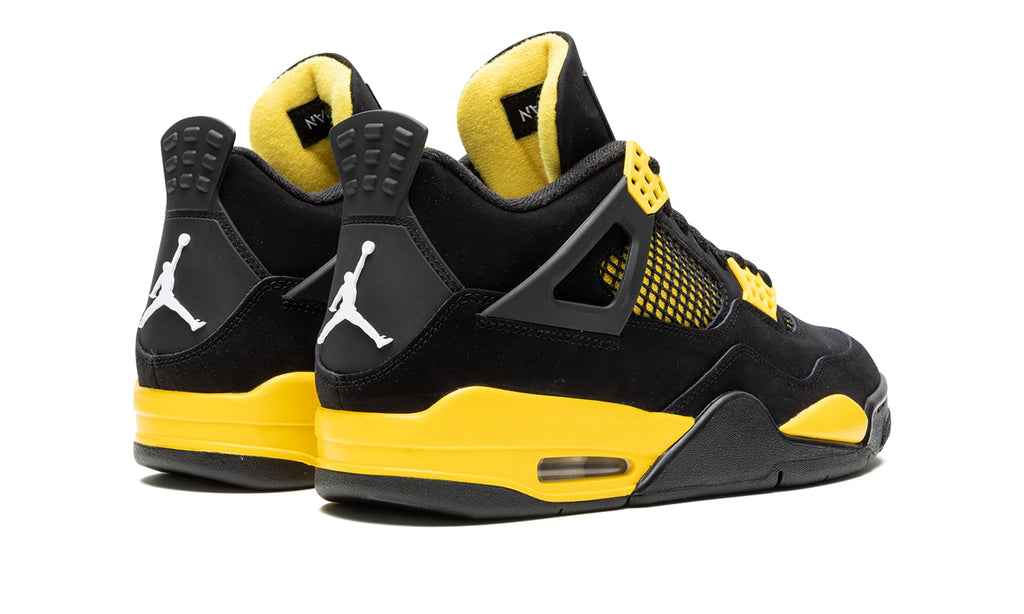 Air Jordan 4 Retro Sneakers - Black & Yellow with Mesh Panels