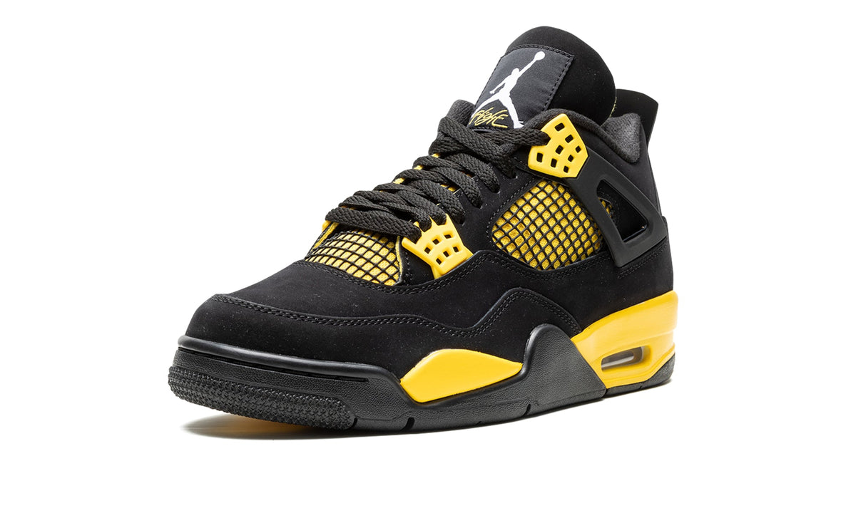 Air Jordan 4 Retro Sneakers - Black & Yellow with Mesh Panels