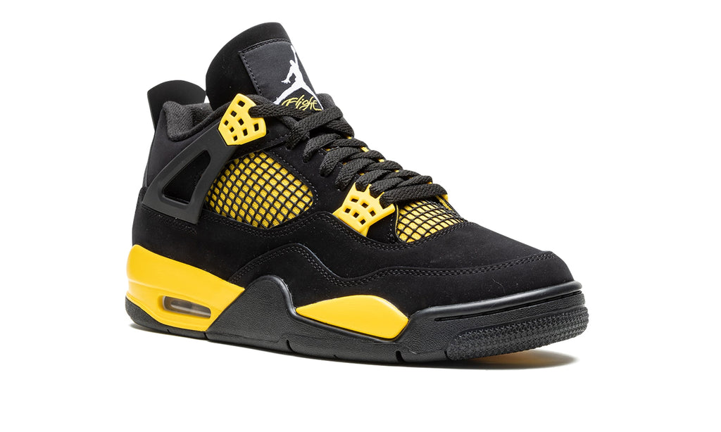 Air Jordan 4 Retro Sneakers - Black & Yellow with Mesh Panels