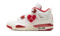 Air Jordan 4 Sneakers - White/Red with Cream Midsole and Heart Detail