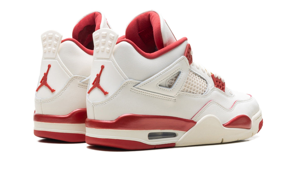 Air Jordan 4 Sneakers - White/Red with Cream Midsole and Heart Detail