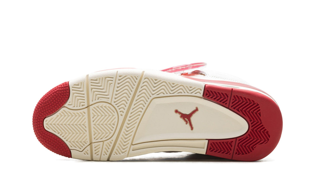 Air Jordan 4 Sneakers - White/Red with Cream Midsole and Heart Detail