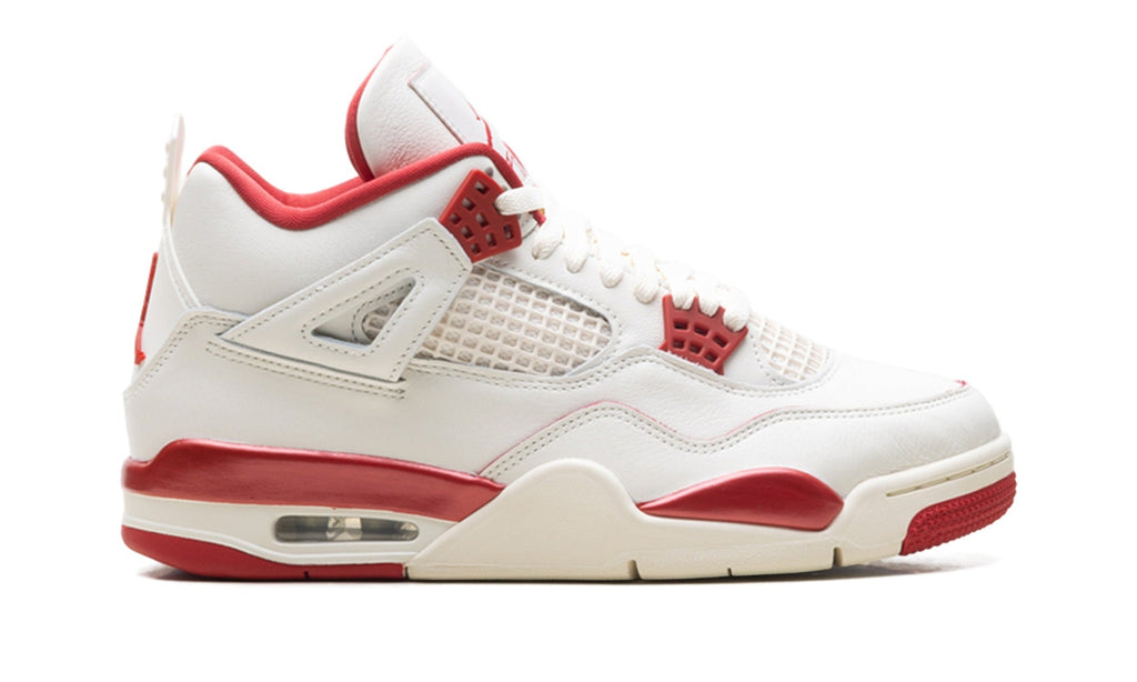 Air Jordan 4 Sneakers - White/Red with Cream Midsole and Heart Detail