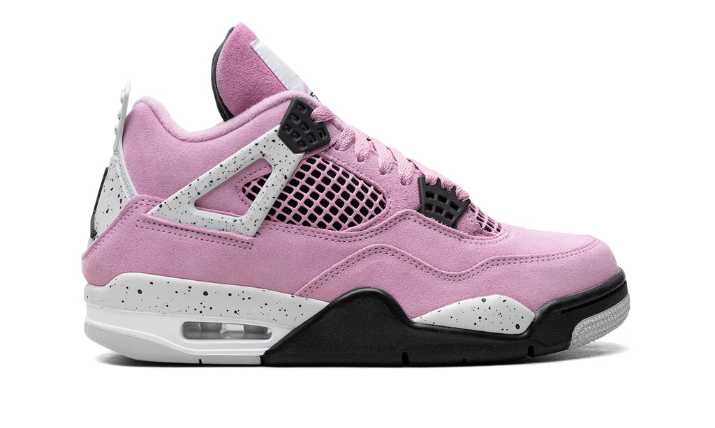 Air Jordan 4 Retro Sneakers - Pink with Speckled Grey and Black Details