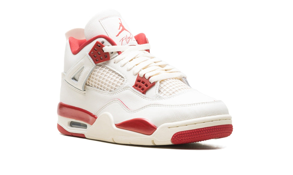 Air Jordan 4 Sneakers - White/Red with Cream Midsole and Heart Detail