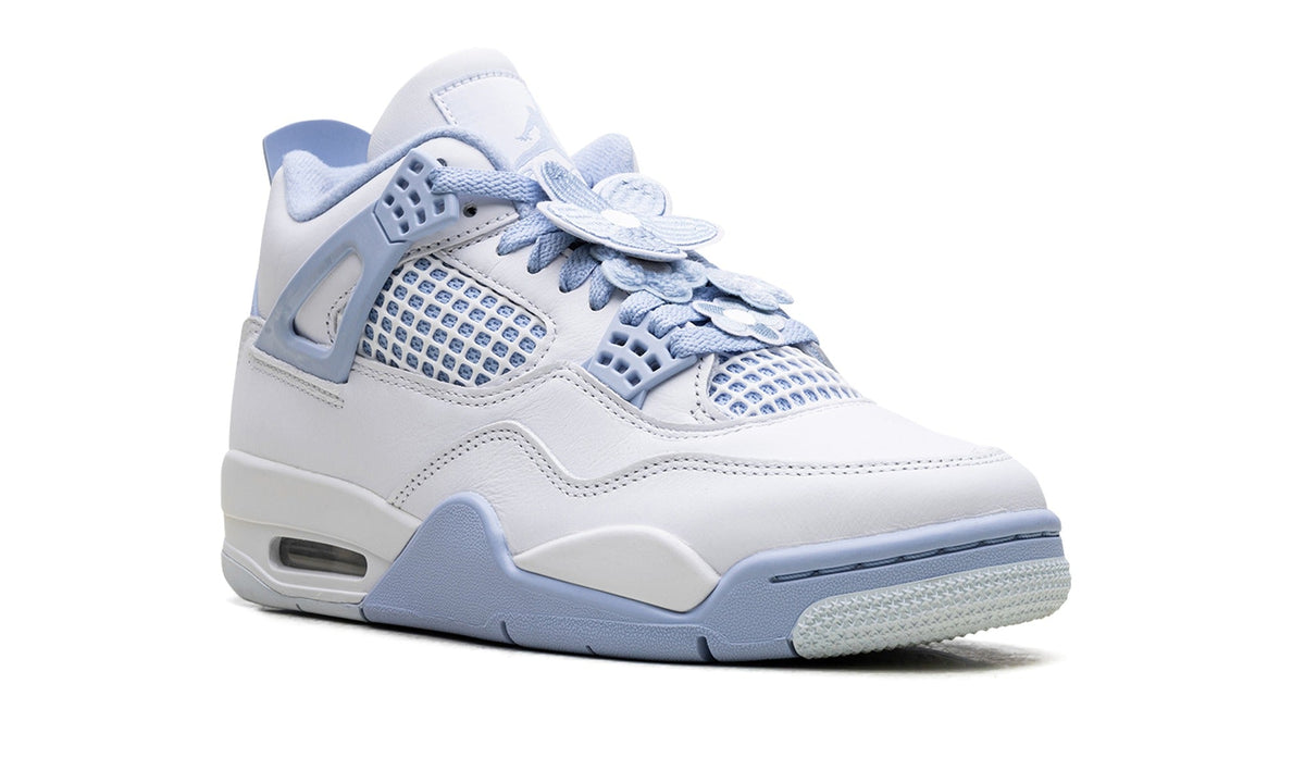 Air Jordan 4 Sneakers - White/Light Blue with Mesh Panels and Visible Air