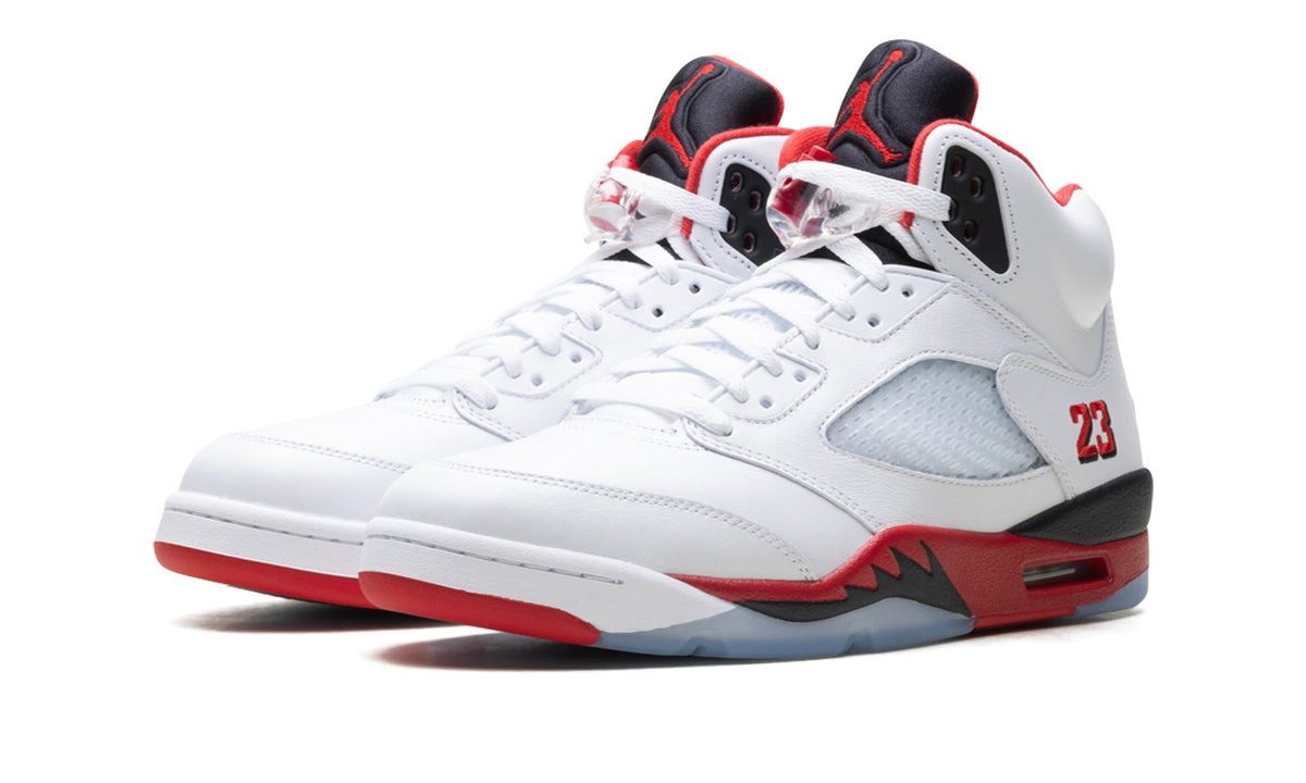 Air Jordan 5 Sneakers – White, Red & Black