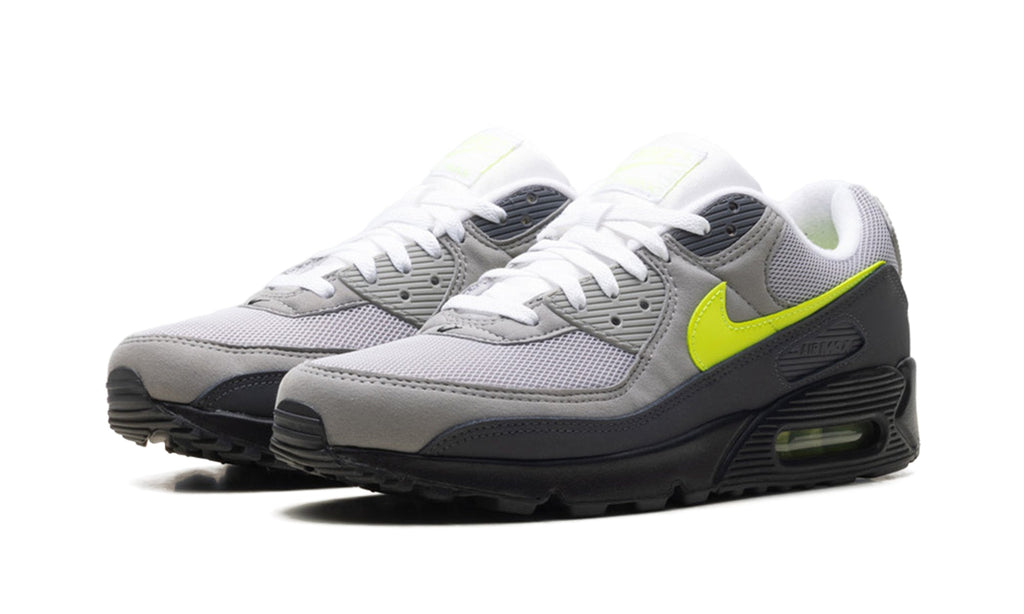 Nike Air Max 90 Sneakers - Grey and Black with Neon Yellow Accents