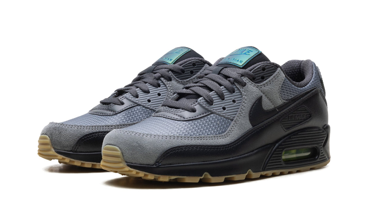Nike Air Max 90 Sneakers - Grey and Black with Gum Outsole and Teal Details