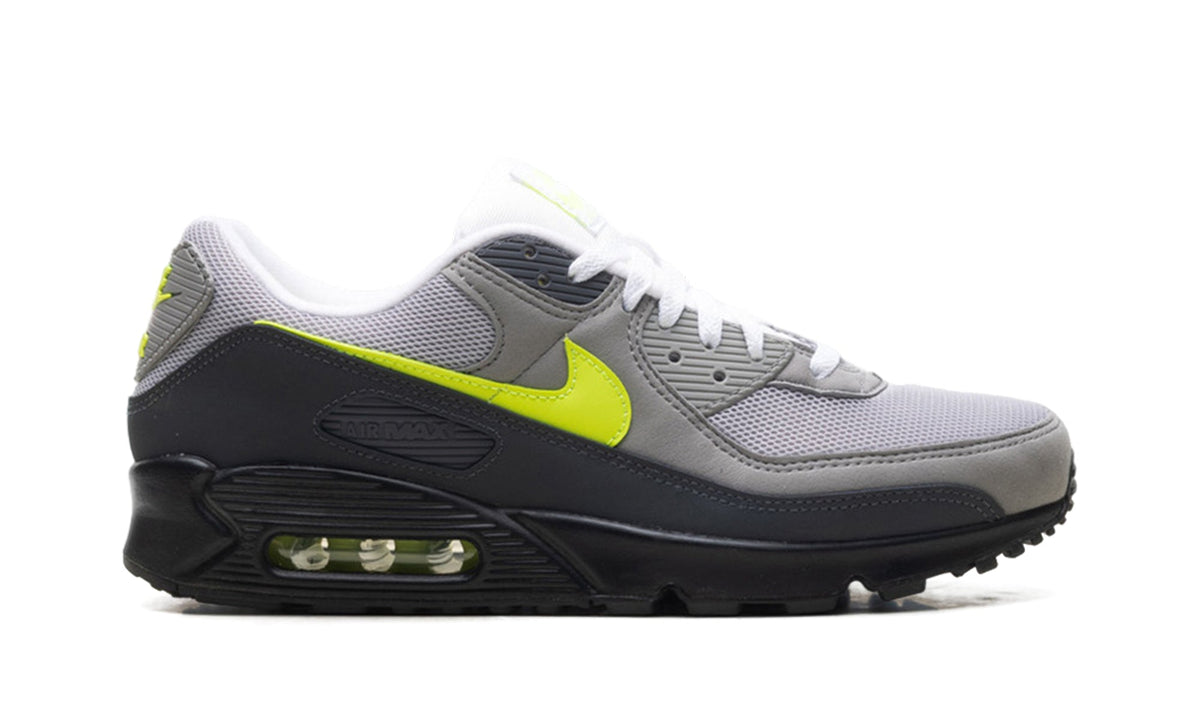 Nike Air Max 90 Sneakers - Grey and Black with Neon Yellow Accents