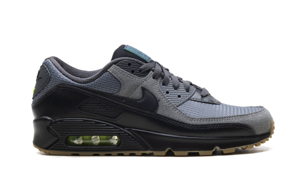 Nike Air Max 90 Sneakers - Grey and Black with Gum Outsole and Teal Details