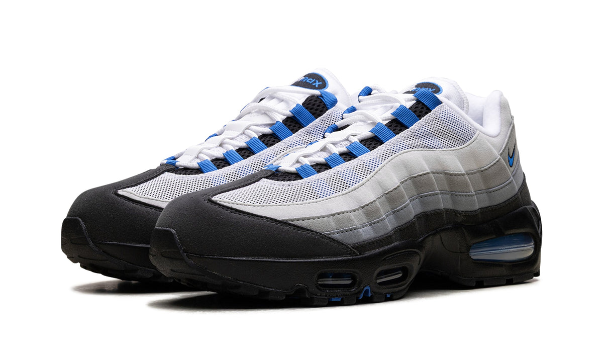 Nike Air Max 95 Sneakers - Gray Gradient and Black with Blue Accents