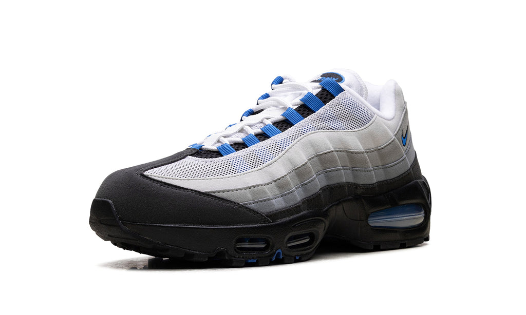 Nike Air Max 95 Sneakers - Gray Gradient and Black with Blue Accents