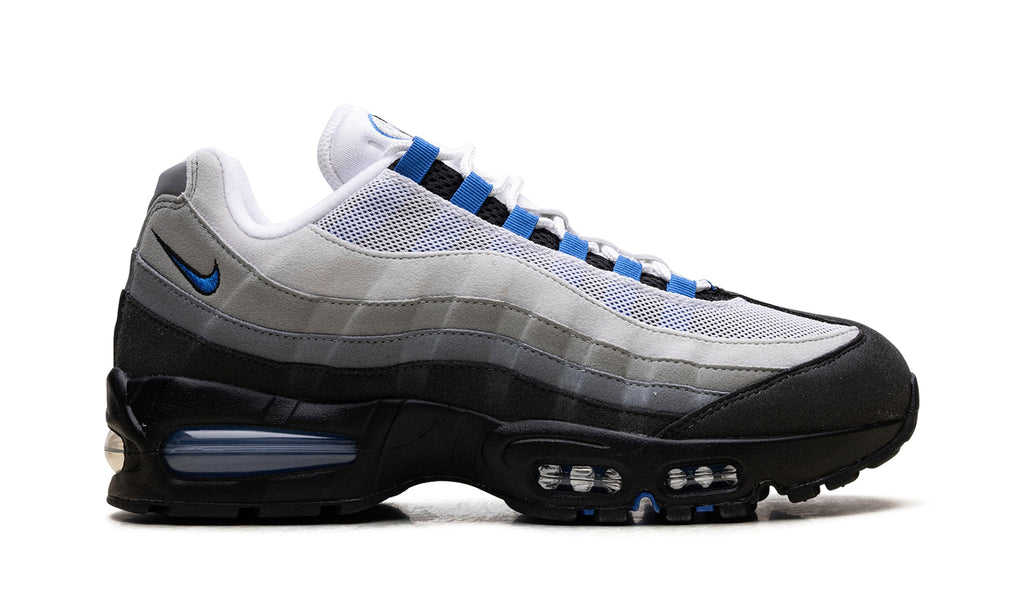 Nike Air Max 95 Sneakers - Gray Gradient and Black with Blue Accents