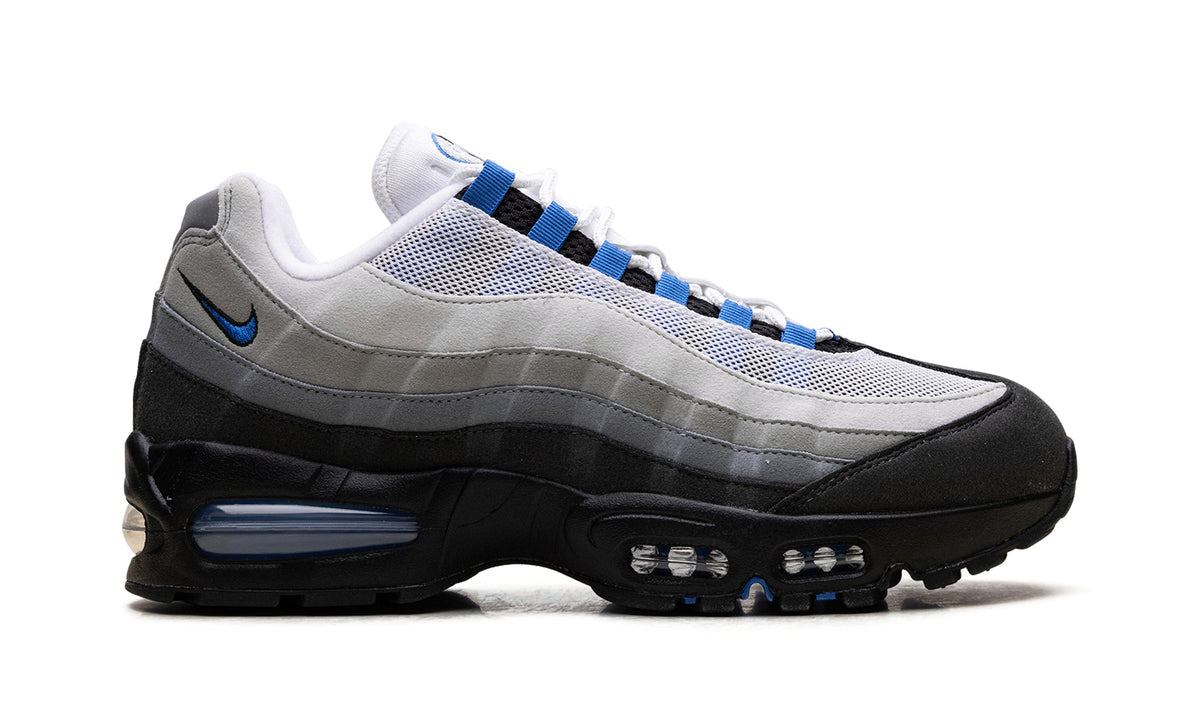 Nike Air Max 95 Sneakers - Gray Gradient and Black with Blue Accents