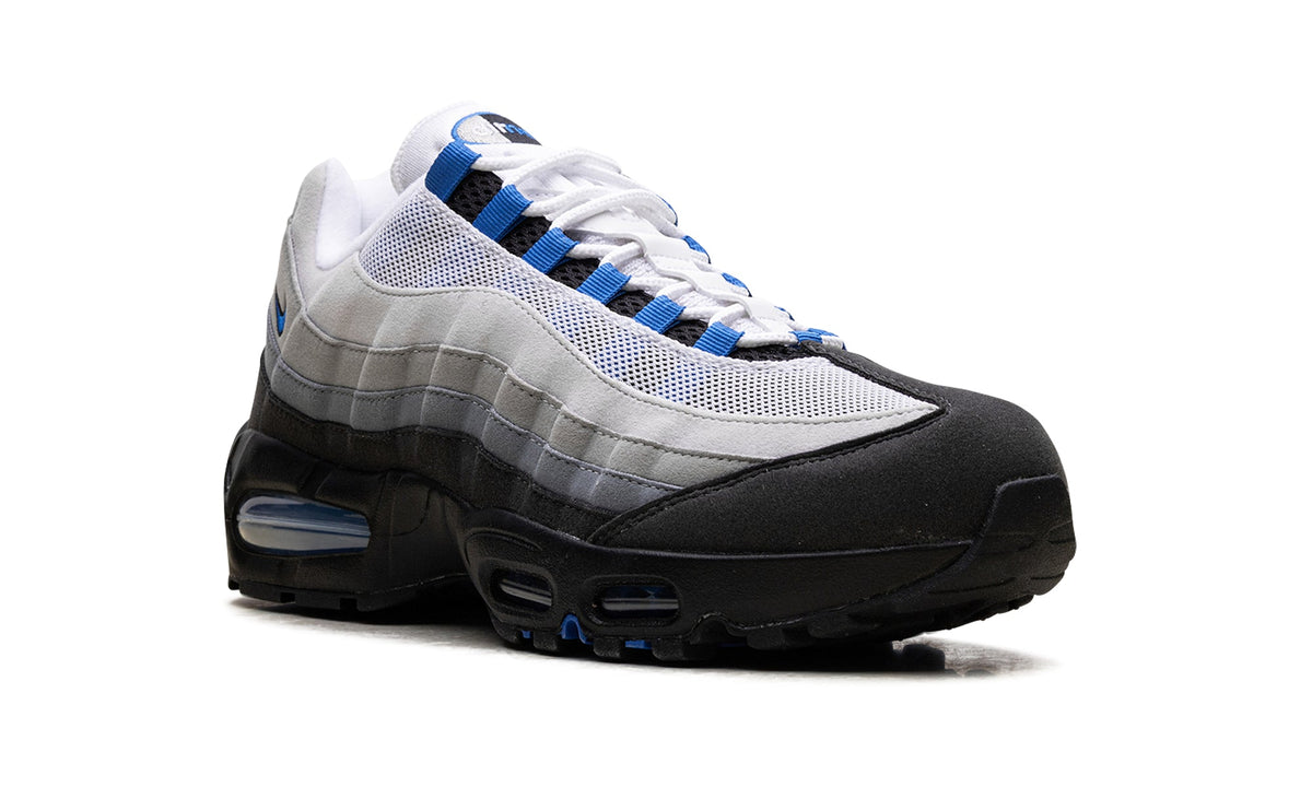 Nike Air Max 95 Sneakers - Gray Gradient and Black with Blue Accents