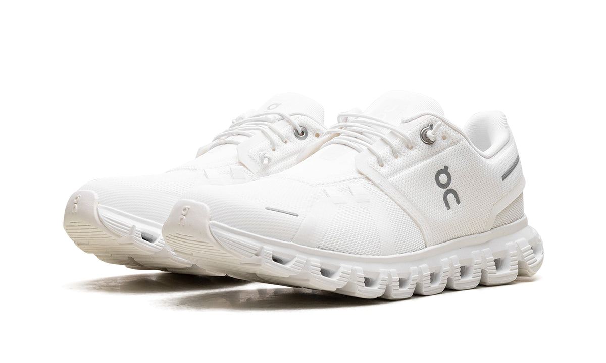 On Cloud Sneakers - White with Gray Logo Details and Hollow-Pod Sole