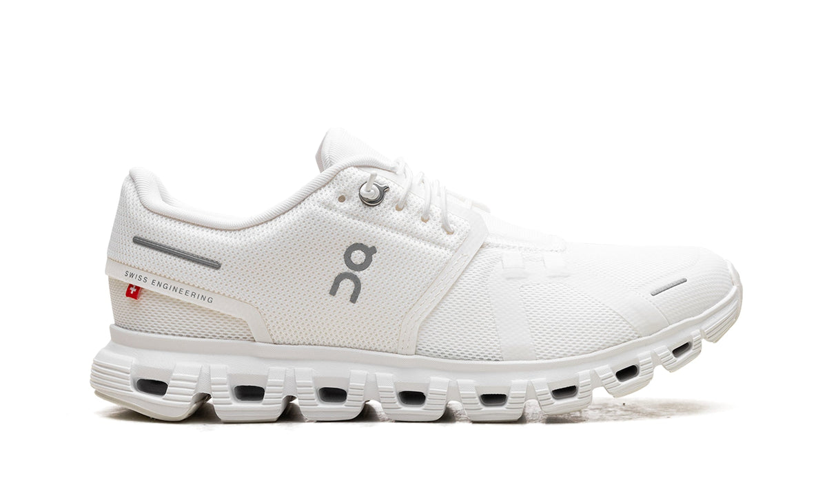 On Cloud Sneakers - White with Gray Logo Details and Hollow-Pod Sole