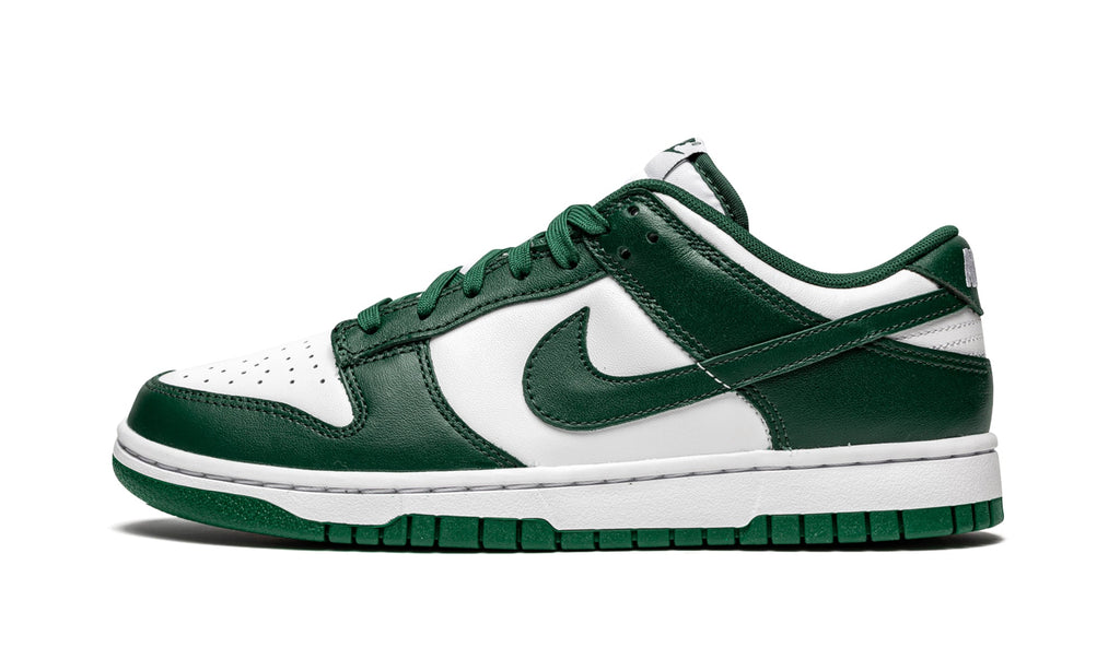 Nike Dunk Low Sneakers – White & Dark Green with Matching Green Swooshes, Laces & Outsole