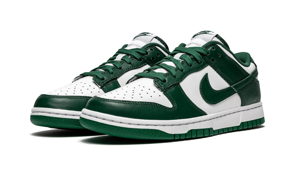 Nike Dunk Low Sneakers – White & Dark Green with Matching Green Swooshes, Laces & Outsole