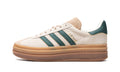 adidas Gazelle Bold Platform Sneakers - Cream with Dark Green Stripes and Gum Sole