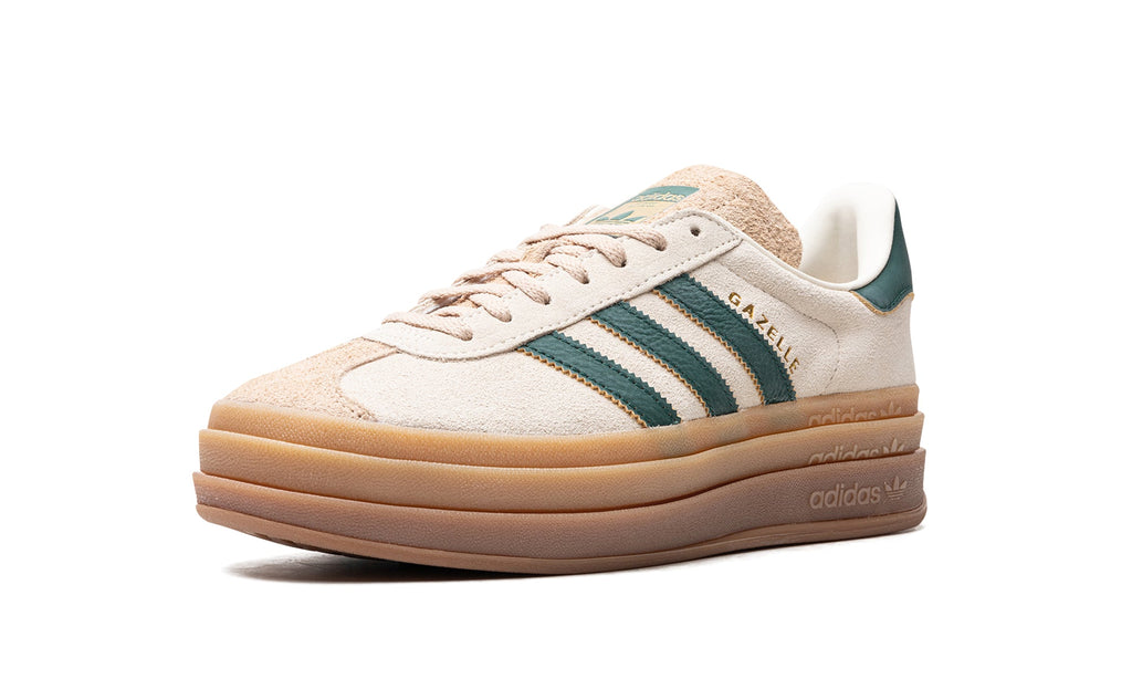 adidas Gazelle Bold Platform Sneakers - Cream with Dark Green Stripes and Gum Sole