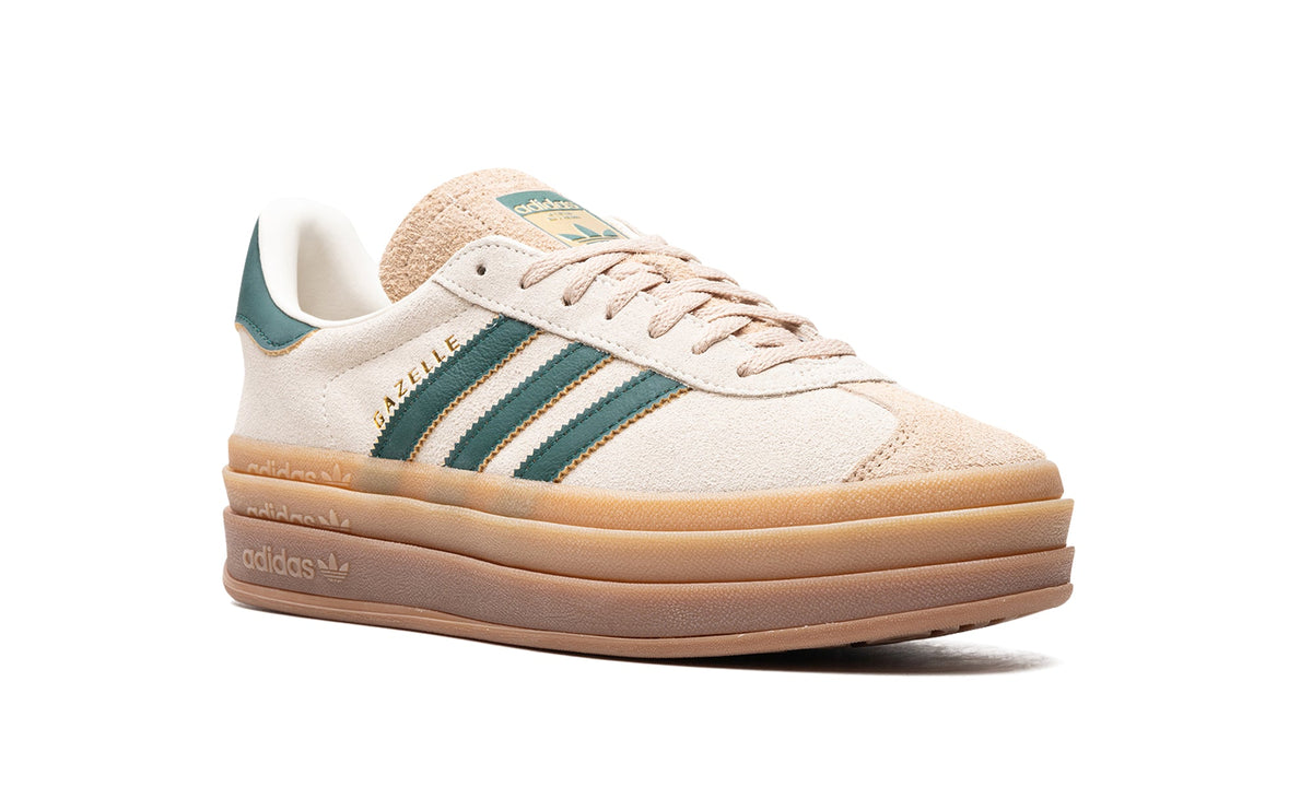 adidas Gazelle Bold Platform Sneakers - Cream with Dark Green Stripes and Gum Sole